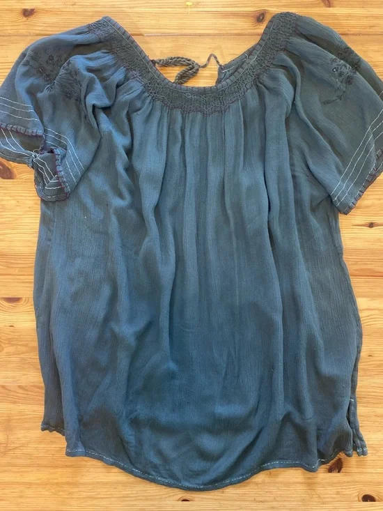 Soho Village Wear Vintage Embroidered Boho Peasant Blouse Forest Green Size S - Picture 4 of 11